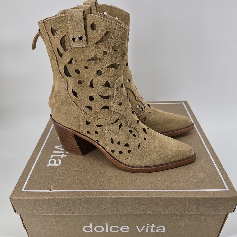 Dolce Vita Tan Suede Cutout Ankle Boots